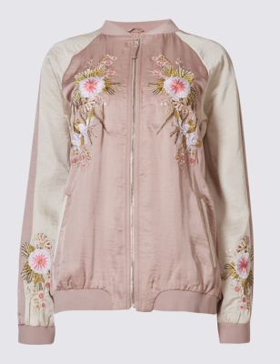 Floral Embroidered Bomber Jacket